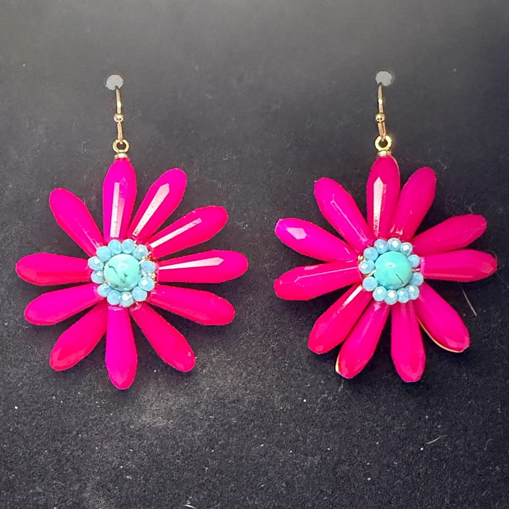 Pink Boho Floral Earrings